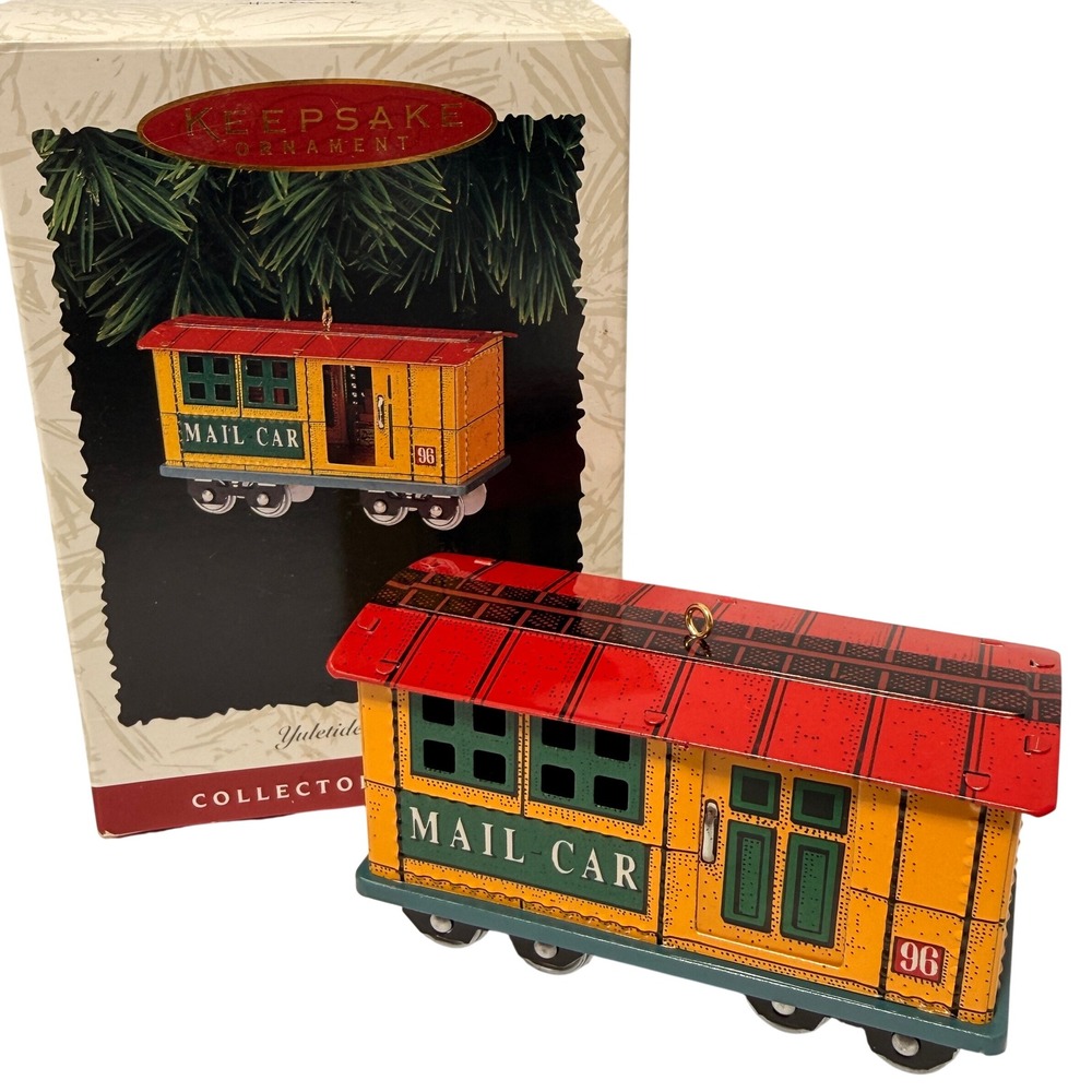 1996 Hallmark Keepsake Yuletide Central Mail Car Pressed Tin Ornament 3rd Series